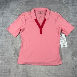 Foray Golf Shirt Womens Large Pink Ribbed Short Sleeve Polo V Neck Performance